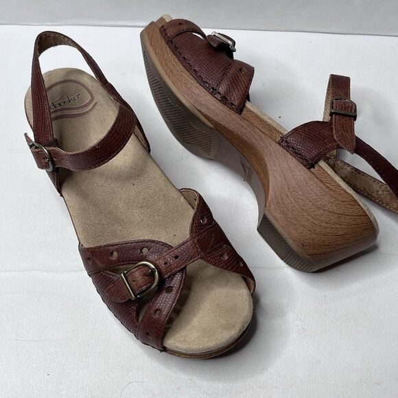 Dansko Sissy Brown Leather Buckle Strap Open Toe Clog Sandal Women’s Sz 37/6.5 - Picture 1 of 11